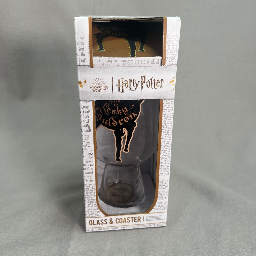 Harry Potter Leaky Cauldron Glass & Tin Coaster Set‎  18oz Butterbeer Wizard NWT